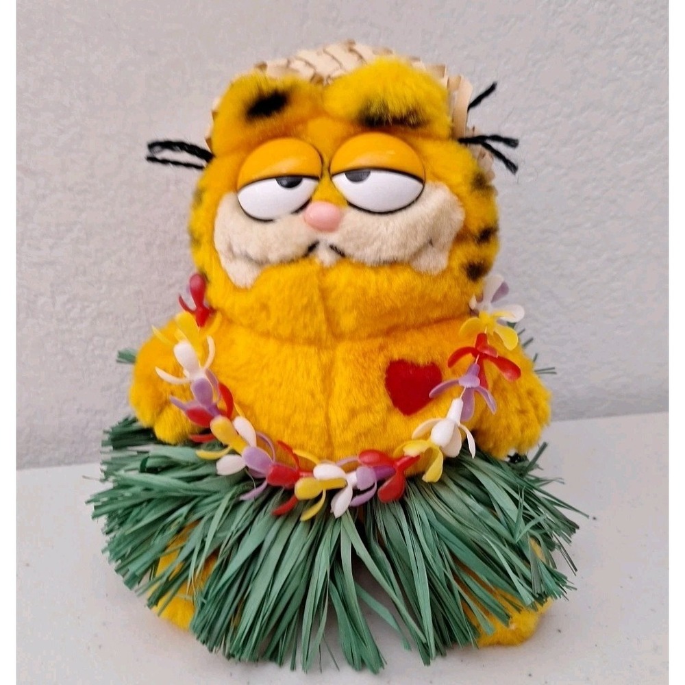 Vtg DAKIN‎ 1981 Garfield Hawaiian Vacation Plush Stuffed Toy Hawaii Luau Lai
